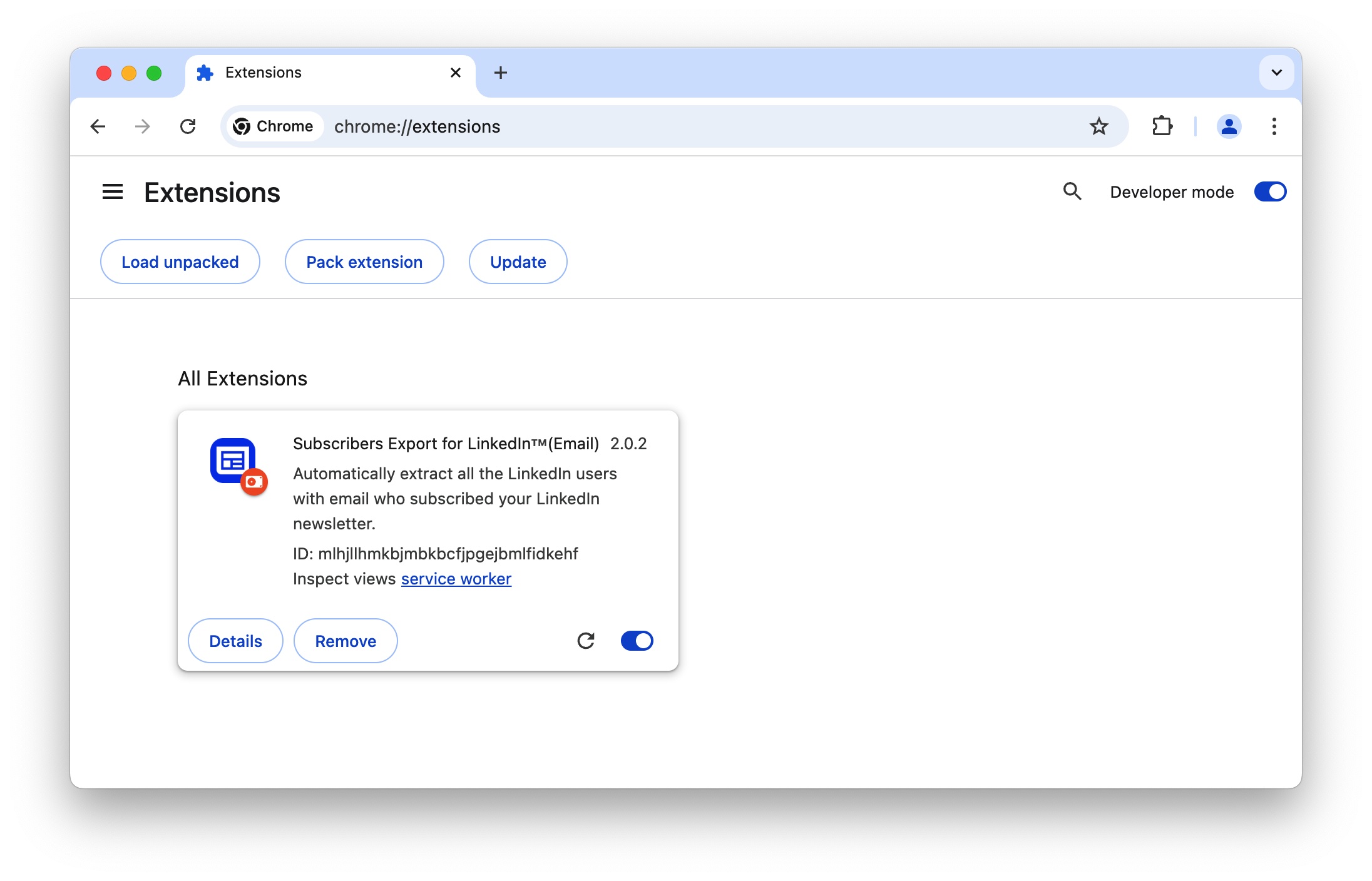 LinkedIn Subscribers Exporter chrome extension install done